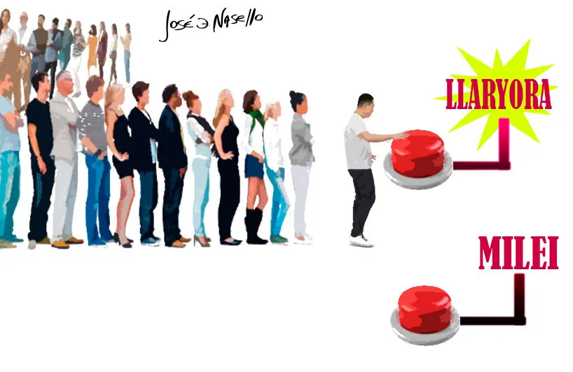ilustra-cola-de-gente-con-botones-llaryora-milei