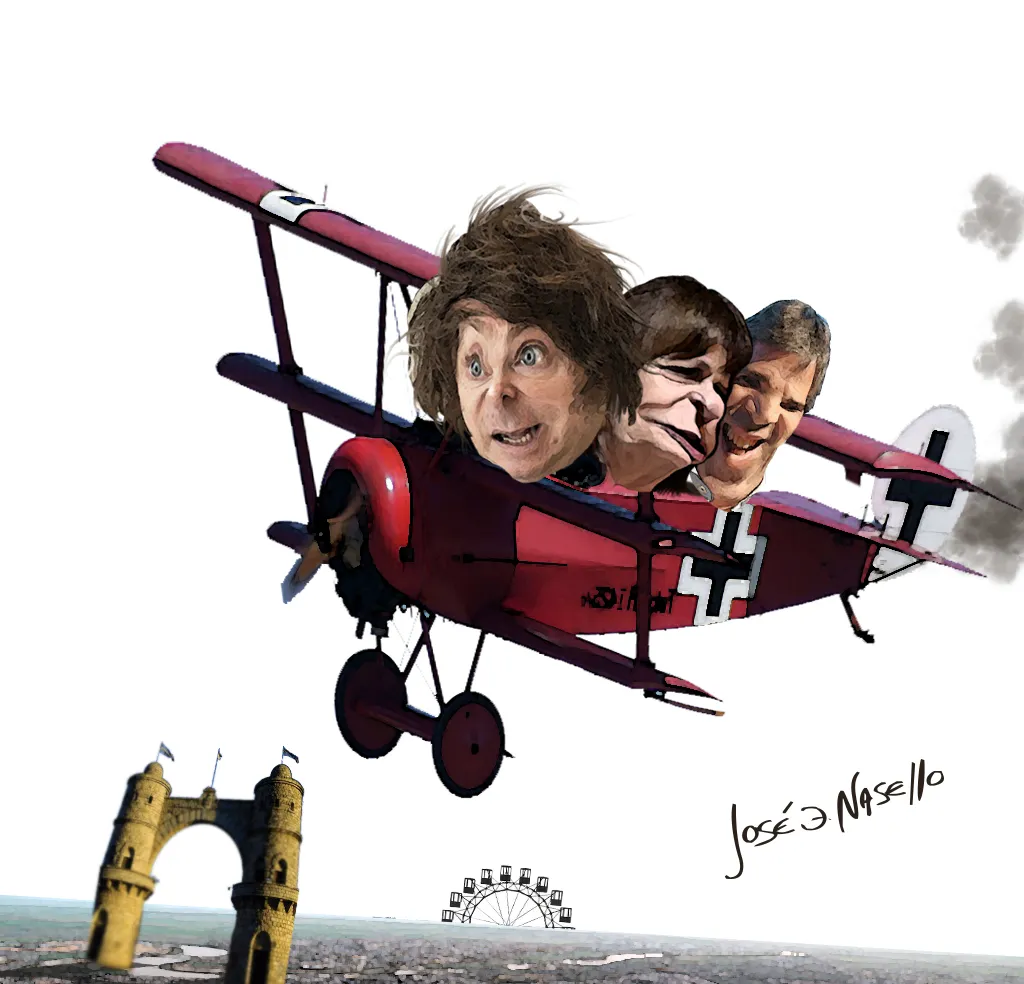 ilustra milei bullrich y caputo en avion a cordoba