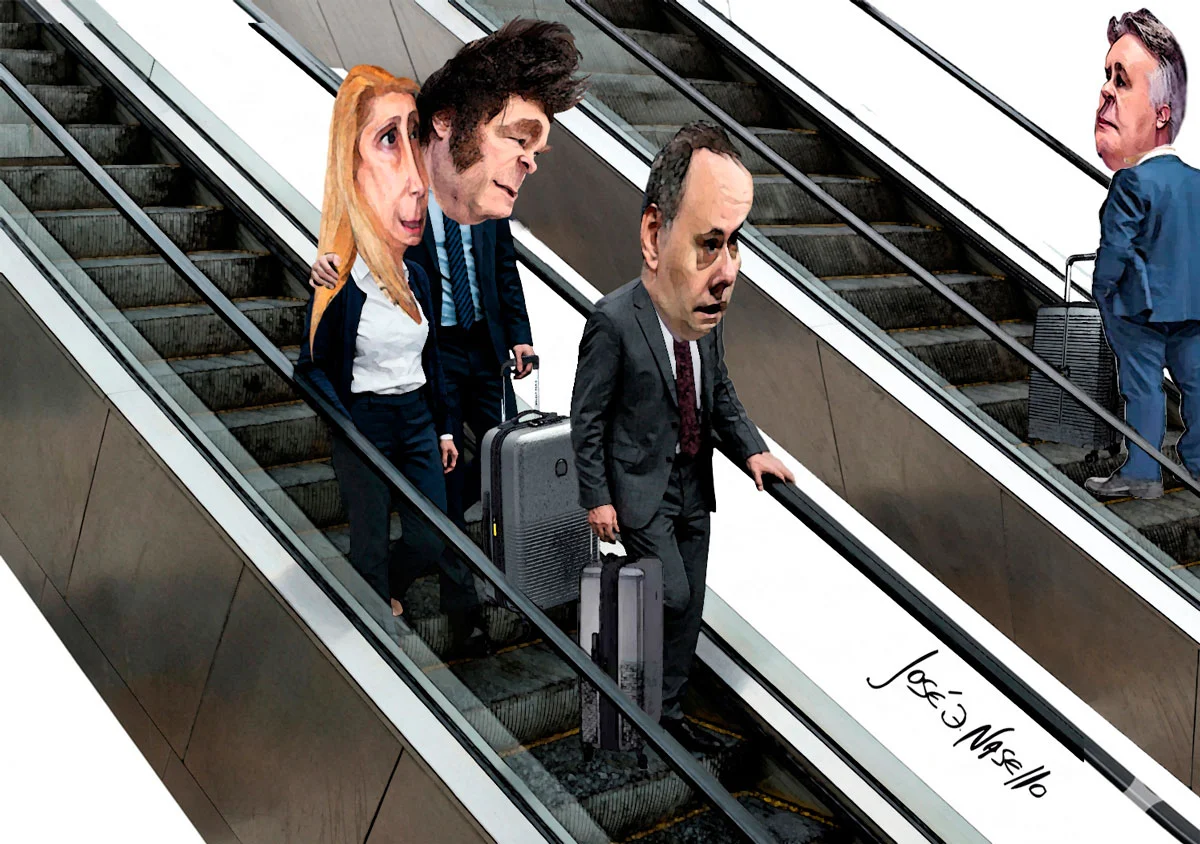 ilustra-milei-carina-adorni-bajan-por-escalera-mecanica-llaryora-sube