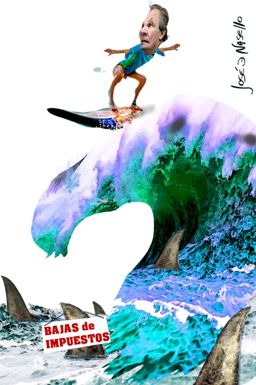 RIO IV---ilustra de rivas surfeando ola baja de impuestos