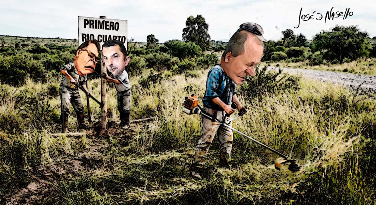 ilustra-de-rivas-desmalezando-con-benitez-y-abrile-poniendo-cartel