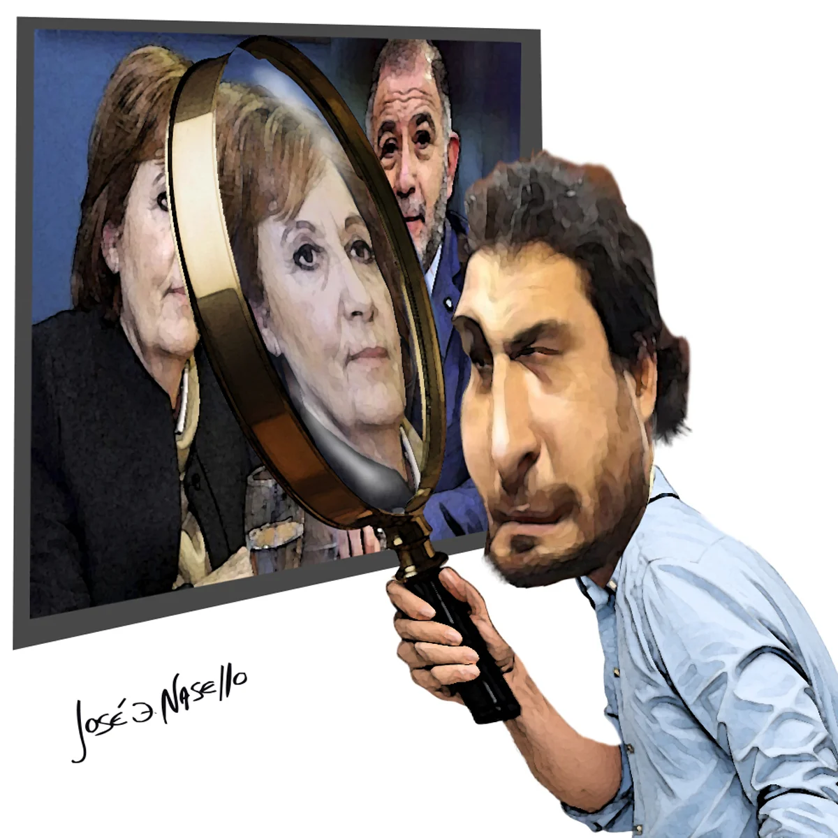 RIO ilustra tosto con lupa mirando a juez y vigo