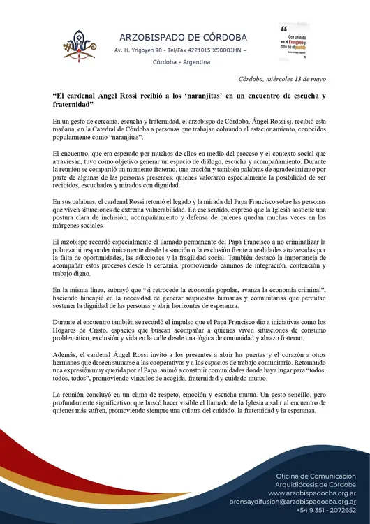 El cardenal Ángel Rossi recibió a los Naranjitas en un encuentro de escucha y fraternidad_page-0001