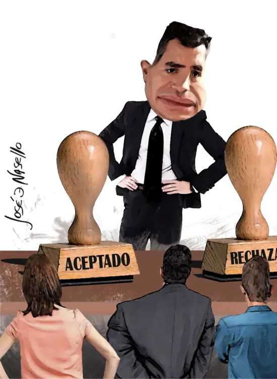 ilustra bornoroni con dos sellos aceptado rechazado