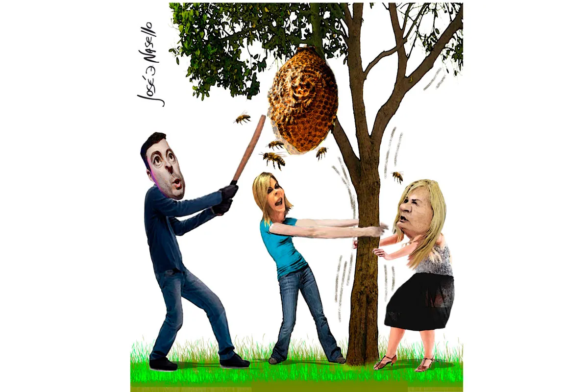 ilustra-de-loredo-caffaratti-y-ferrero-pegandole-a-un-panal