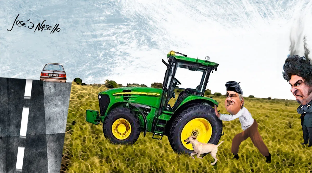 ilustra-llaryora-empuja-tractor-milei-mira-enojado-2