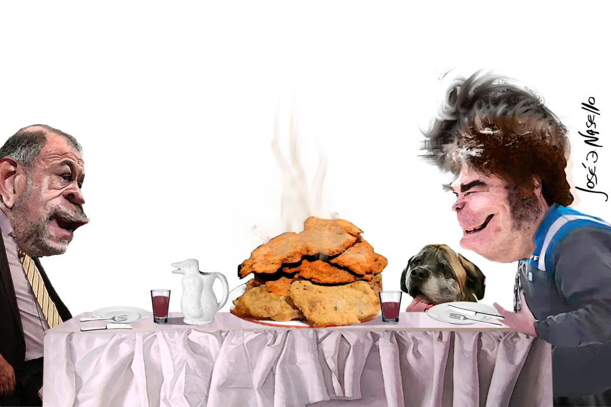ilustra-juez-y-milei-comiendo-milanesas