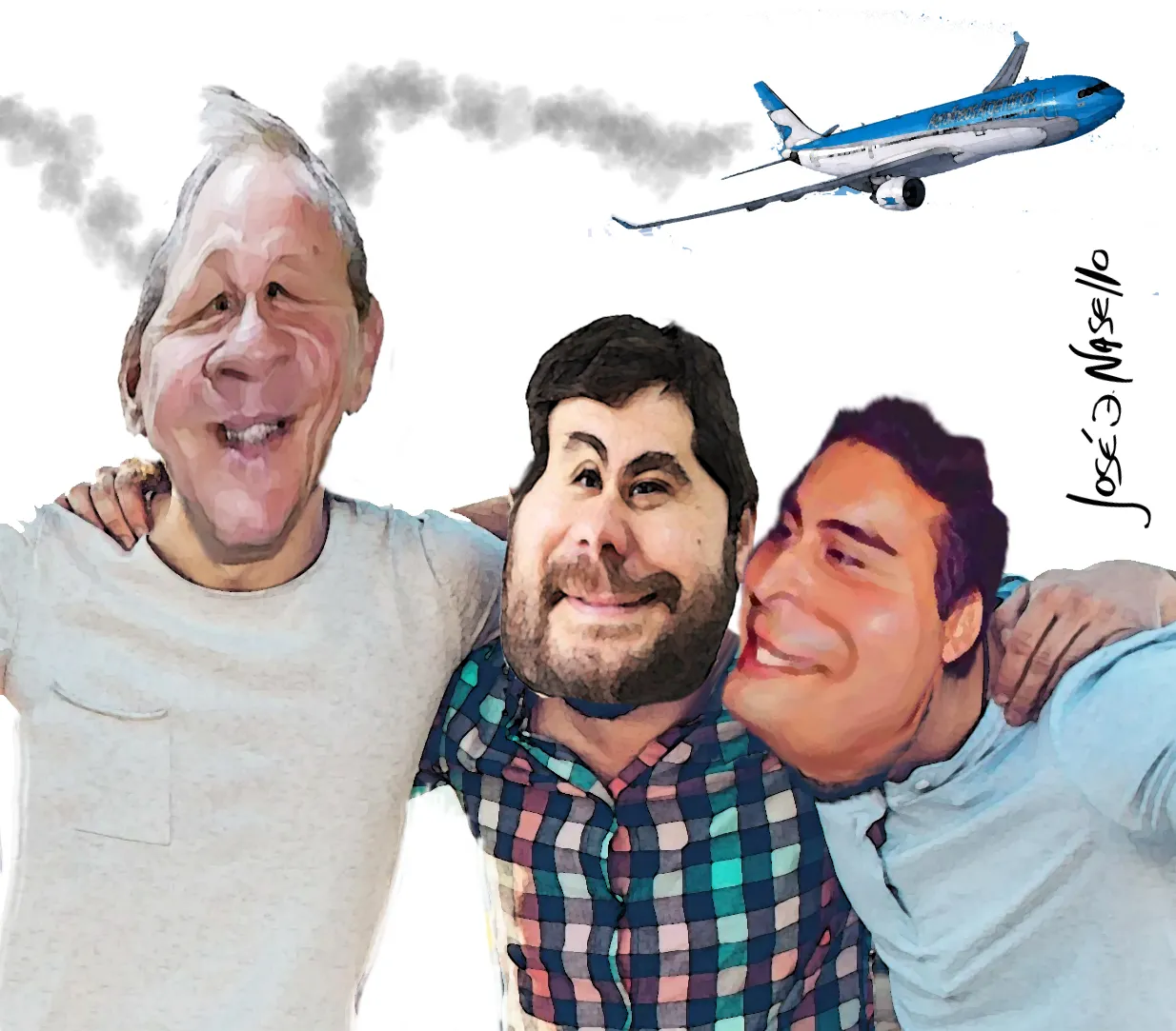 ilustra de rivas luchessi y suarez abrazados