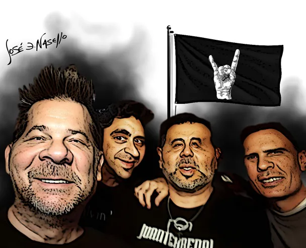 ilustra musicos con bandera cuernitos