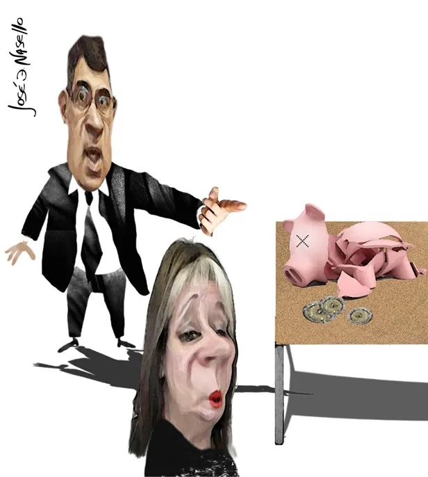 ilustra antonetti y fernadez con alcancia rota