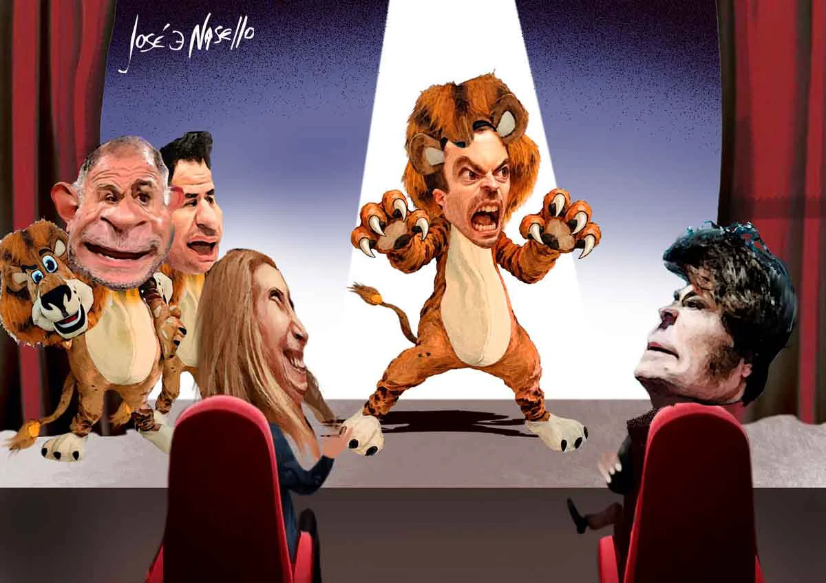 ilustra-de-loredo-borno-y-juez-castin-leones-miran-karina-y-javier-milei