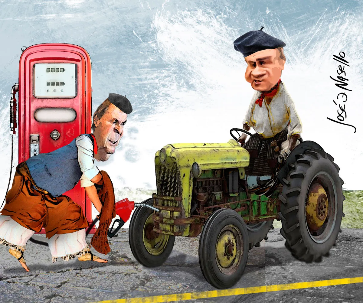 ilustra-llaryora-y-schiaretti-poniendo-nafta-tractor